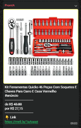Anúncio: Kit Ferramentas 46 Peças, de R$43,80 por R$27,15